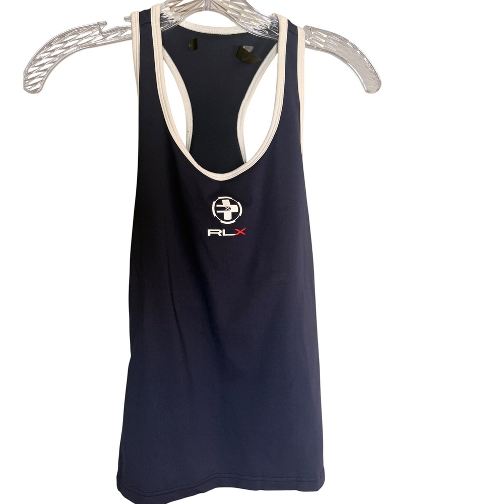 RLX Ralph Lauren Tank Top Womens Size M Navy Blue Nylon Blend Racerback Athletic